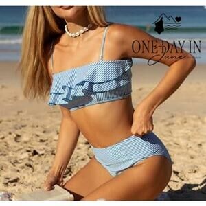 Aleumdr Ruffle Crop High Waist Bikini Swimsuit Size S